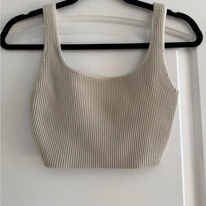 Aritzia Babaton Ribbed Scoop Crop Tank - Beige